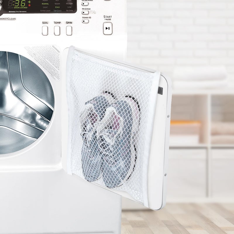 Smart Design Sneaker Dryer & Wash Bag w/ Elastic Straps - Durable Fabric - for Shoes, Clothing, & Laundry - Home Organization (15.5 x 15.5 Inch) [White] - Image 3